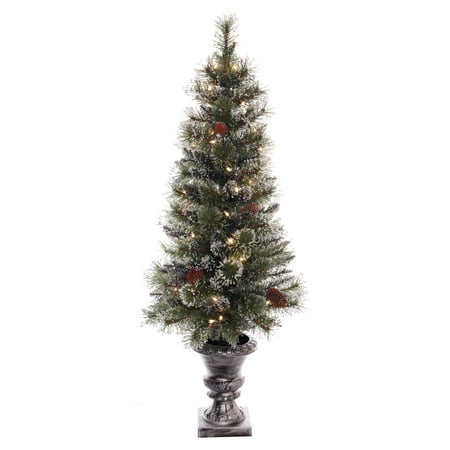 4 Ft Christmas Tree Pre Lit Puleo International 4 ft Pre-lit Glitter Potted Artificial Christmas Tree 50 UL listed Clear Lights ()