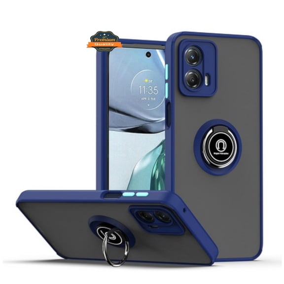 Xpression Phone Case For Motorola Moto G 5G 2026 / Moto G Play 2026 Translucent Matte Back Hybrid with Rotatable Metal Ring Holder Kickstand Shockproof TPU (Fit Car Mount) Cover, Navy Blue