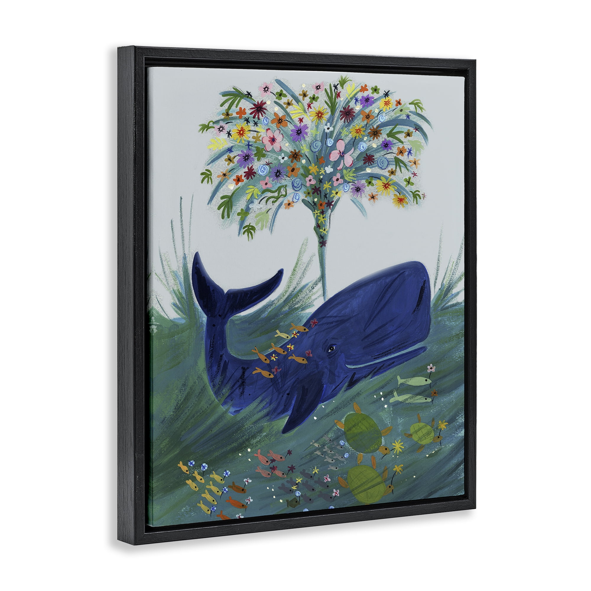 Stupell Industries A Flowery Whale Black Framed Floater Canvas Wall Art, design by Kay Widdowson