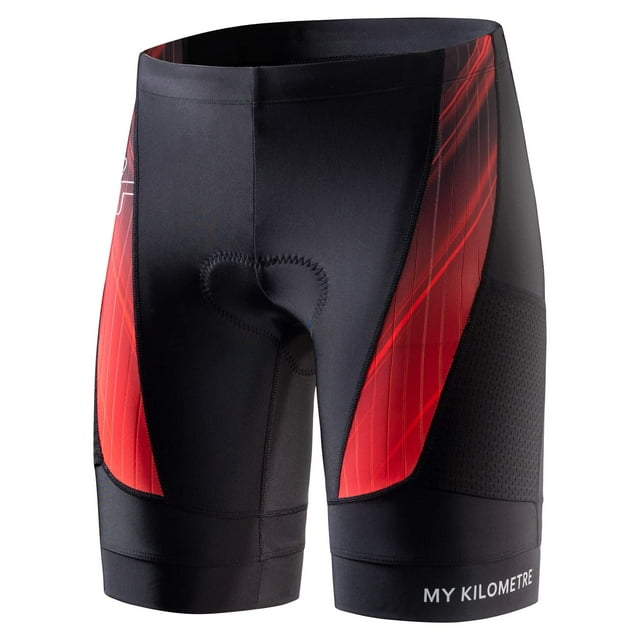 MY KILOMETRE Mens Triathlon Shorts with Adjustable Drawstring Easy Reach Leg Pockets Chamois for Long-Distance Tri Race
