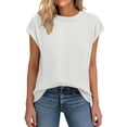 thumbnail image 2 of Women’s Ribbed Knit Short Sleeve Top Casual Loose Fit Crew Neck Pullover Lightweight Blouse for Everyday Wear White XL, 2 of 5