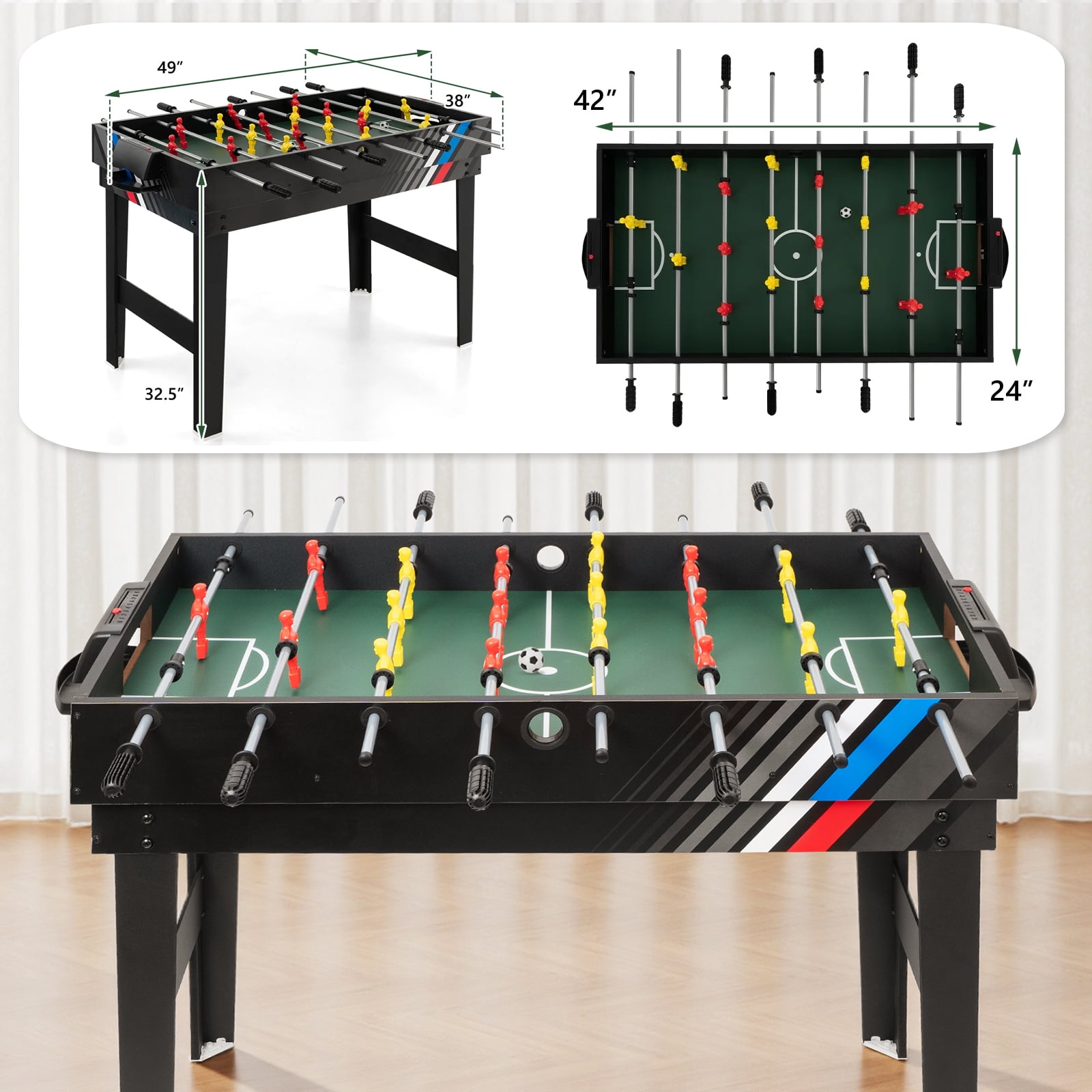 4 in 1 Multi Game Table, 49" Combo Game Table with Foosball, Pool Billiards, Air Hockey & Ping Pong with Accessories for Kids Adults, Game Table Set for Game Room, Indoor, Outdoor, Friends & Family