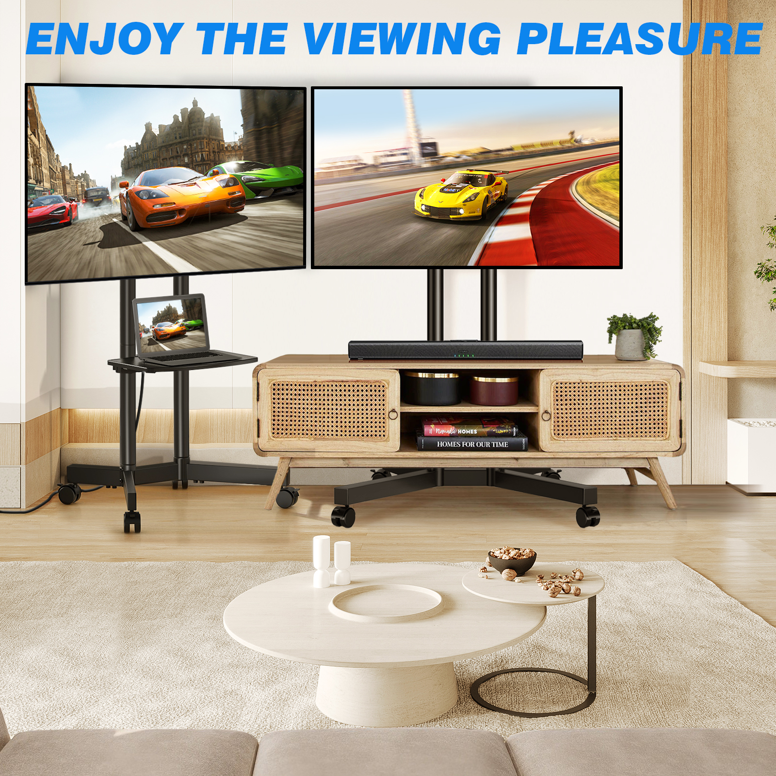 TAVR Furniture Rolling TV Stand with Wheels & Power Outlet for 32-70 inch TVs up to 88lbs, Height Adjustable for Outdoor, Home, Office