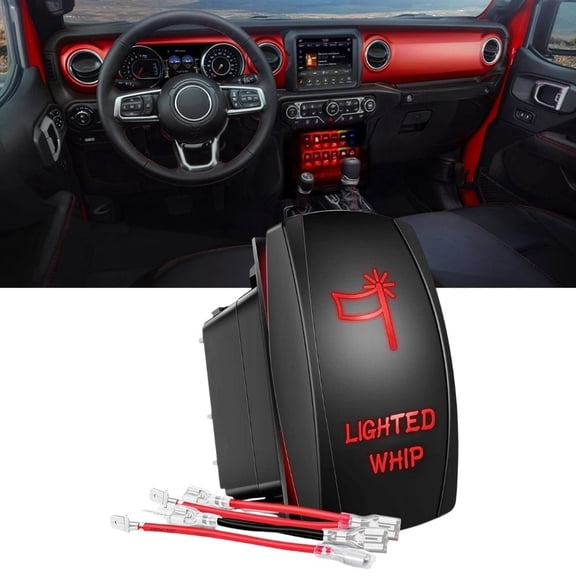 Waywe Lighted Whip Rocker Switch Led Light Bar 5Pin Laser On Off SPST Switches 20A 12V 10A 24V Red with Jumper Wires Set for Cars Trucks RVs