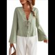 thumbnail image 2 of Camisa Y2K para Mujer, Blusa con Mangas Acampanadas y Cuello en V, Estilo Casual. Pasta de Frijoles S, 2 of 10
