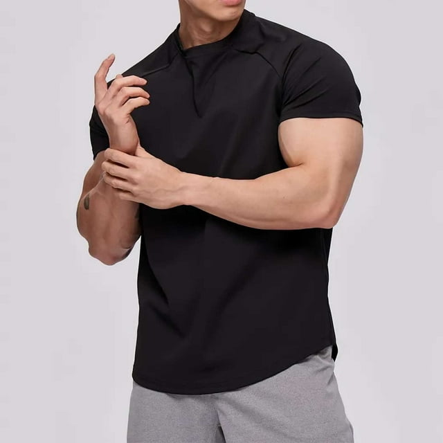 pstuiky camisetas para hombre, Camiseta deportiva informal de color liso para hombre, para correr, con mangas raglán, manga corta y cuello redondo camisas casuales para hombre l
