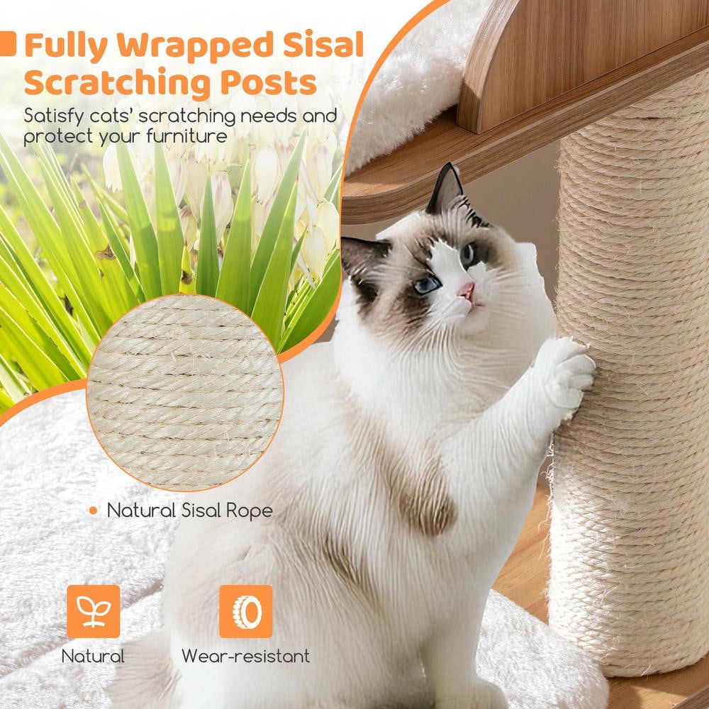 Resenkose 48-Inch Durable Wooden Cat Tree with 2-Floor Condo and Soft Washable Cushions for Kitten Comfort, Natural