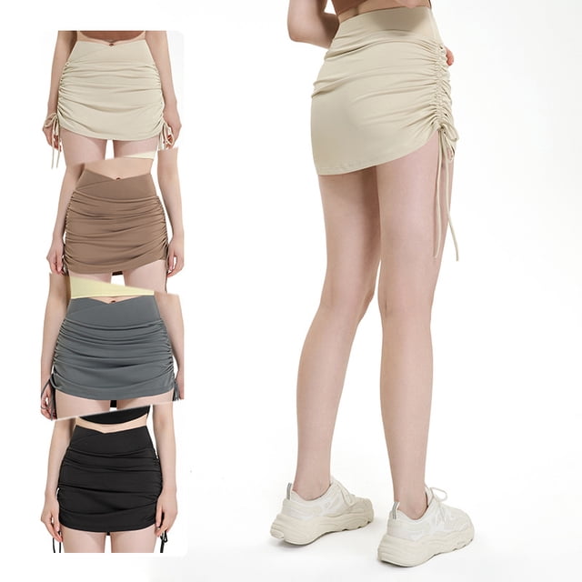 Falda deportiva de cintura alta para mujer, para correr, yoga, fitness, plisada, de dos piezas, con cordón