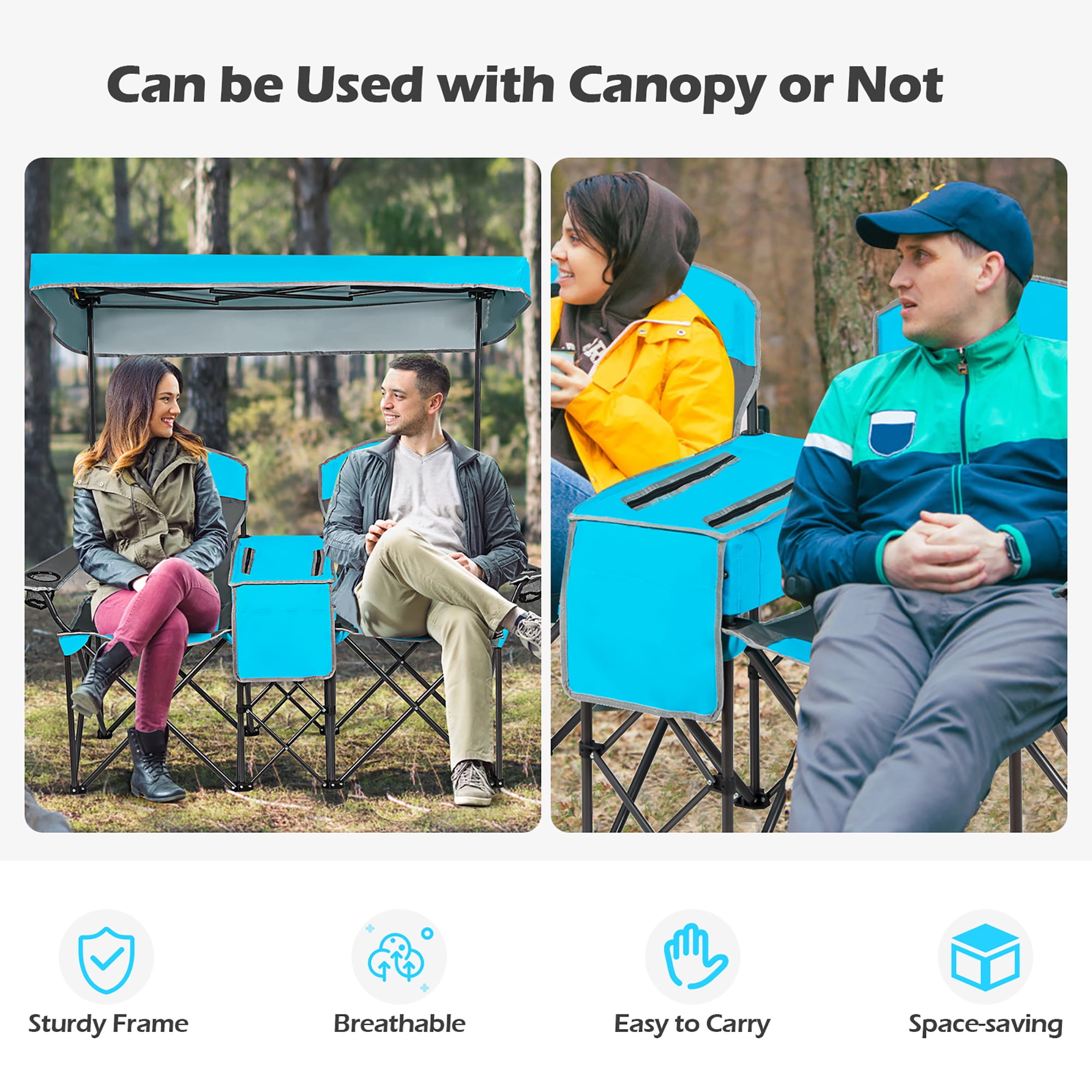 Goplus Portable Folding Camping Canopy Chairs w Cup Holder Cooler