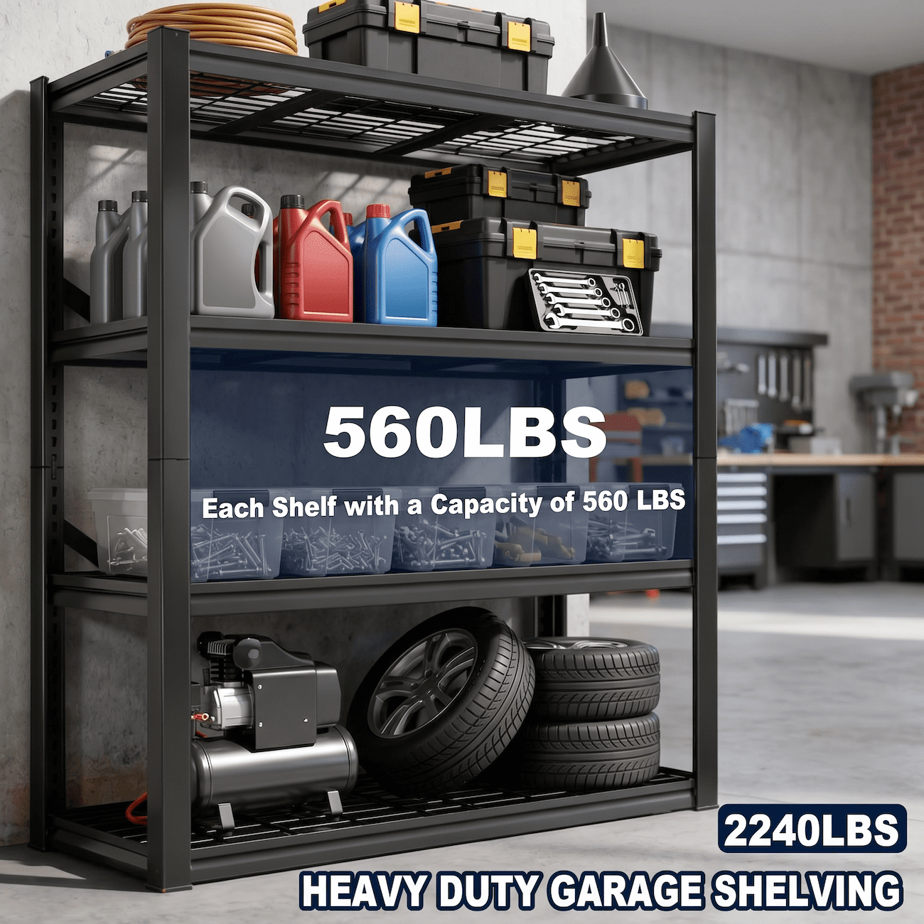 Heavy Duty Garage Shelving Unit, 4-Tier Metal Storage Shelves, Adjustable Freestanding Industrial Garage Shelf Rack, Durable Steel Storage Rack for Basement, Workshop, Warehouse, 40"W x 20"D x 60"H