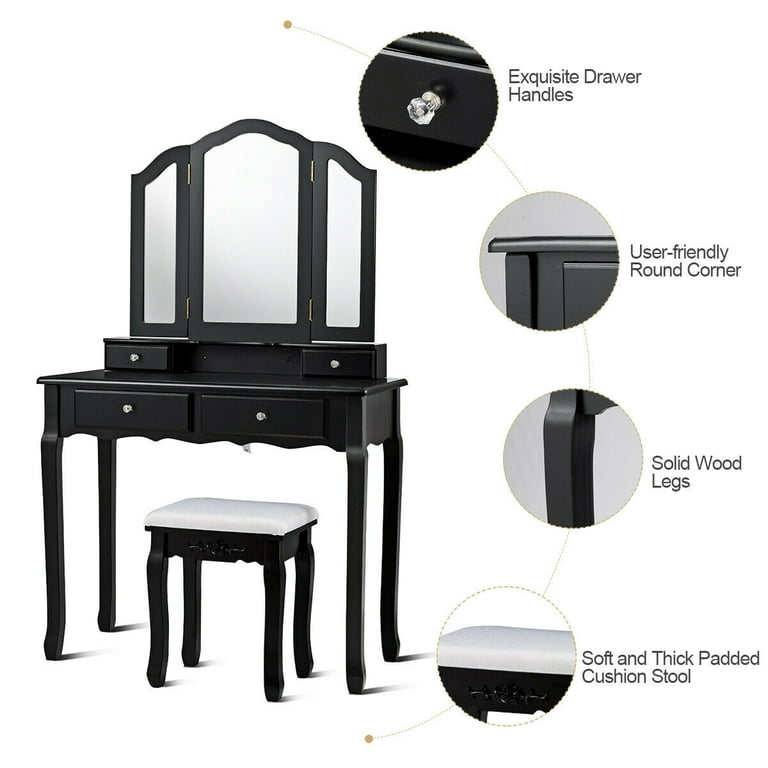 【数々のアワードを受賞】 Tri Bedroom Gymax Folding Stool Table Makeup Vanity Mirror ウェア
