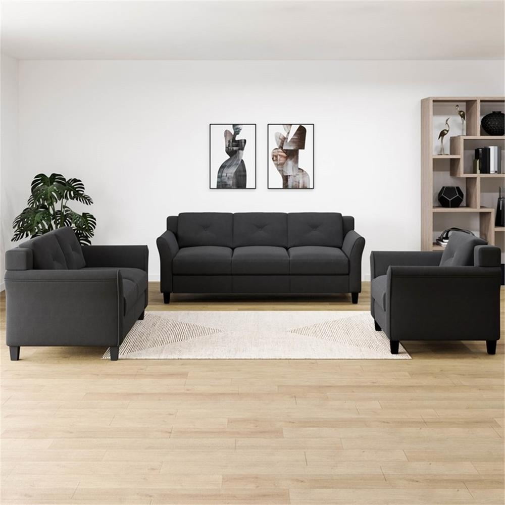 Home Square 3-Piece Set with Microfiber Chair & Loveseat & Sofa in Black