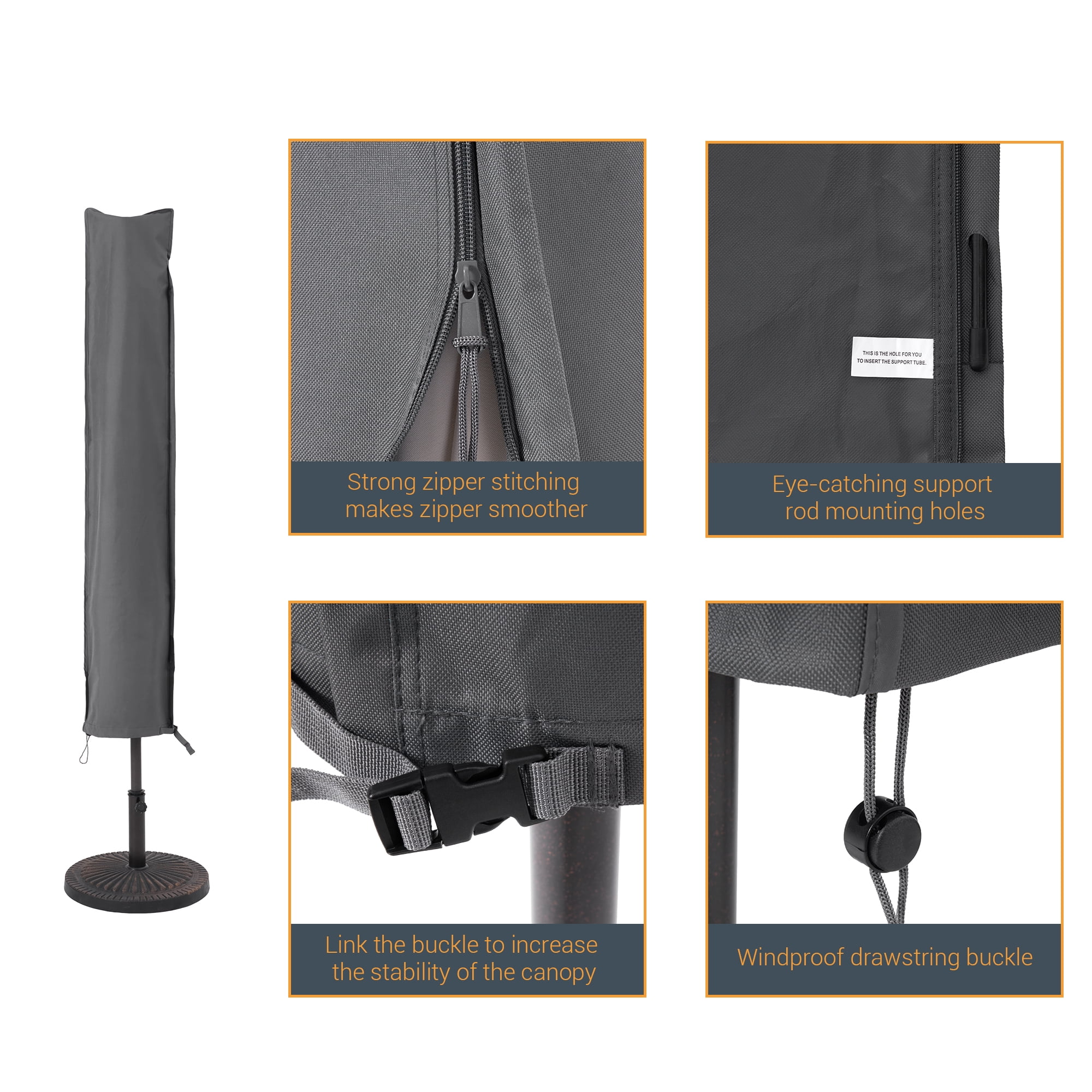 ACEGOSES Patio Market Table Umbrella Covers Zippered Waterproof Outdoor Parasol Deck Umbrella Cover, Fit for 7.5–11 Feet,Gray