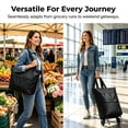 thumbnail image 6 of 2-In-1 Foldable Rolling Cart for Grocery Shopping, Black Portable Tote Trolley with Collapsible Frame Smooth Wheels, Space-Saving Travel Cart for Market, Small Size, 6 of 8