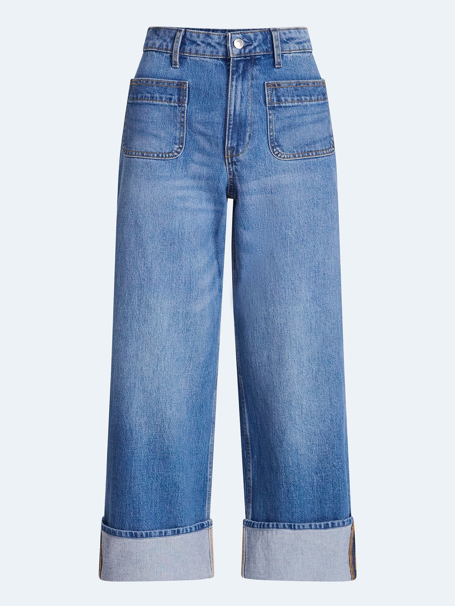Free Assembly Women's High Rise Patch Pocket Cuffed Jeans, 26" Inseam, Sizes 0-18