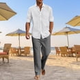 thumbnail image 2 of Men's Resort Yoga Outfit Linen Long Sleeve Shirt and Pants Casual Breathable Lightweight Loungewear Set White L, 2 of 6
