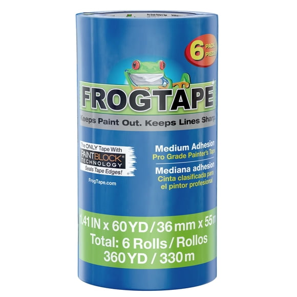 Cinta de pintor FrogTape Pro con bloque de pintura de 1,41 cm x 55 m, azul, paquete de 6