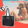 thumbnail image 6 of Mesh Beach Tote, Casual Beach Bags for Teen Girls/Women with Zipper Pocket,Large Sandproof Beach Tote Bag for Pool/Travel/Cruise,Summer Essentials,Black, 6 of 7