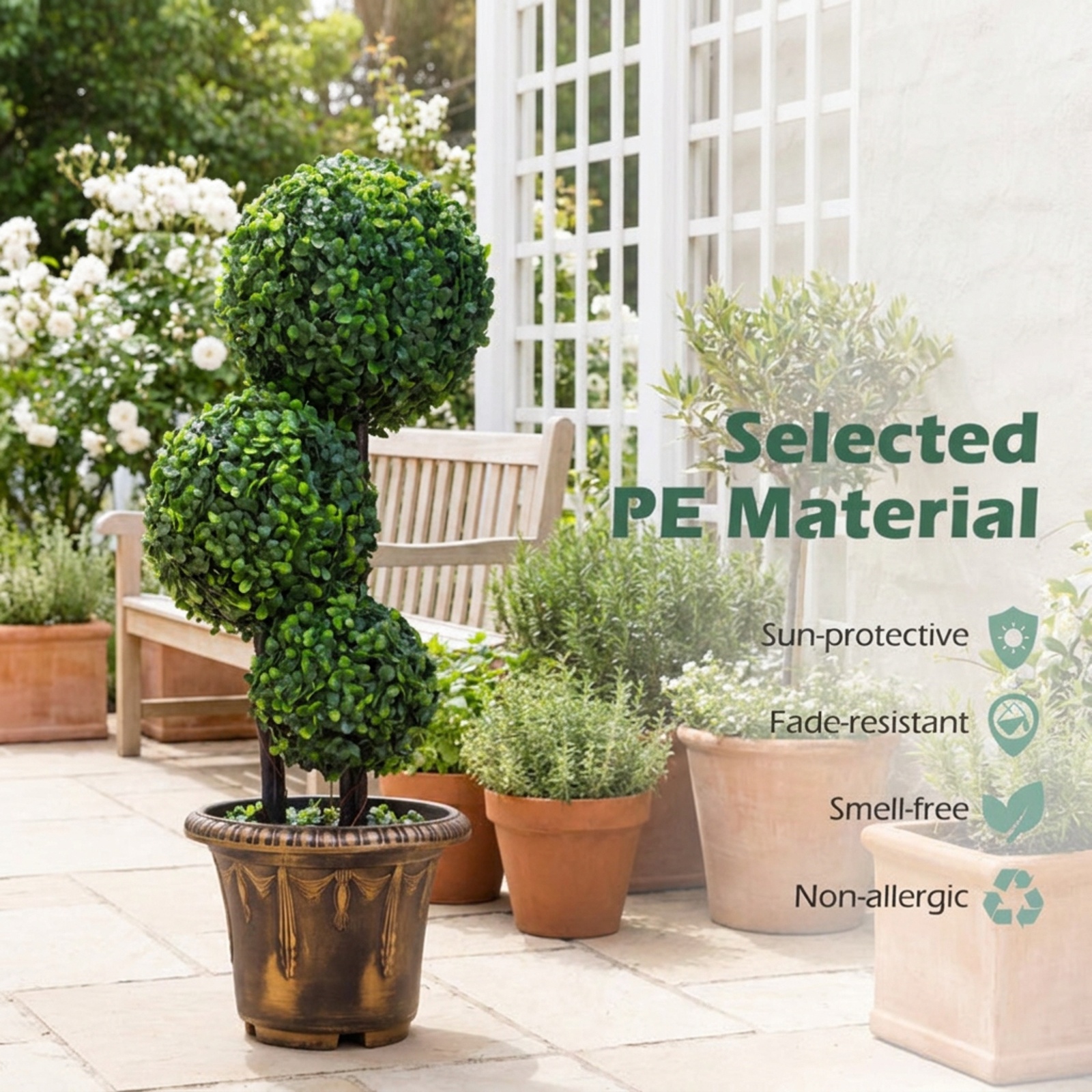 Vebreda Artificial Plant Decor, 2.5/3 FT Artificial Boxwood Topiary Tree Triple Ball Shrubs, Triple Ball Display, No-Care Daily Beauty