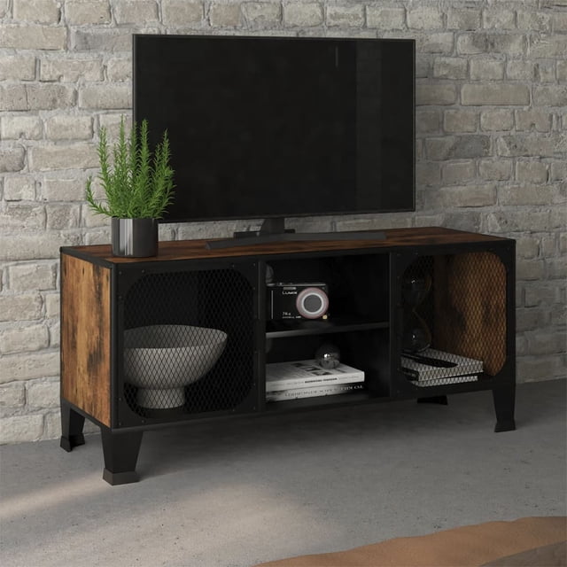 vidaXL Meuble TV Brun Rustique 105x36x47 cm Métal et MDF