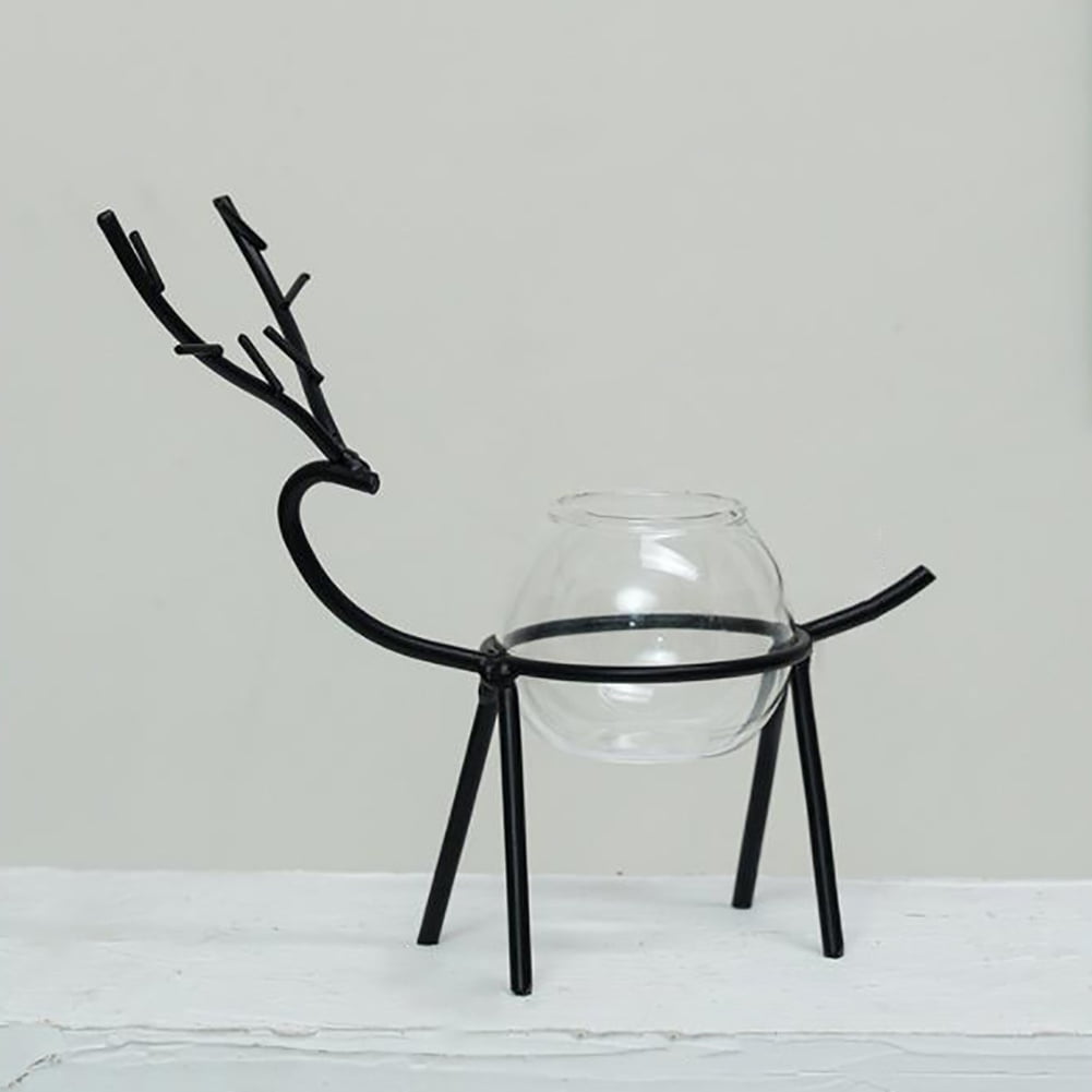 Prettyui Nordic Desktop Glass Vase Holder,Creative Reindeer Metal