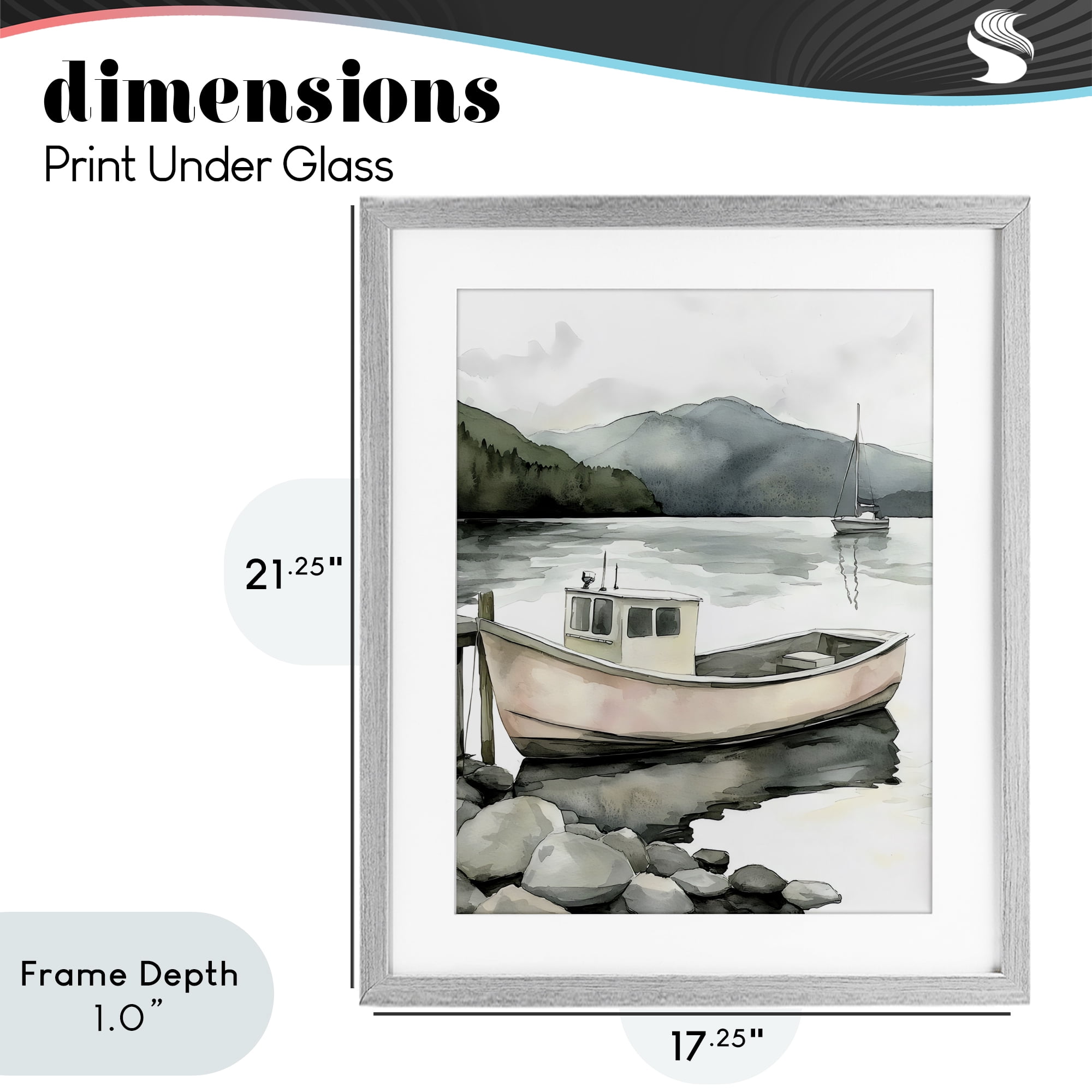 Stupell Industries Coastal Calm Docked Boat Gray Framed Print Under Glass, design by Riley B