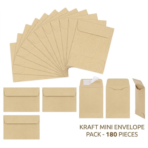 180 Pack Brown Kraft Coin Envelopes, 2.35 x 3.5 Inch Small Envelopes with Full-Flap Self-Adhesive Seal, Mini Kraft Seed Packets for Storing Seeds, Coins, Jewelry, Parts, Small Items for Office & Home