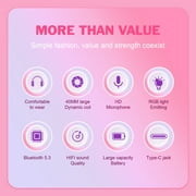 QearFun Kids Wireless Headphones, Cat Ear Headphones with LED Lights for Kids/Boys/Girls/Toddler Aged 3 up, Childrens Bluetooth Headphones Foldable with Microphone for Phone/Tablet/Laptop (Pink)