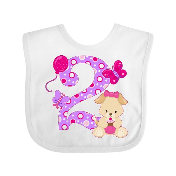 Inktastic Second Birthday with Cute Puppy and Butterflies Boys or Girls Baby Bib