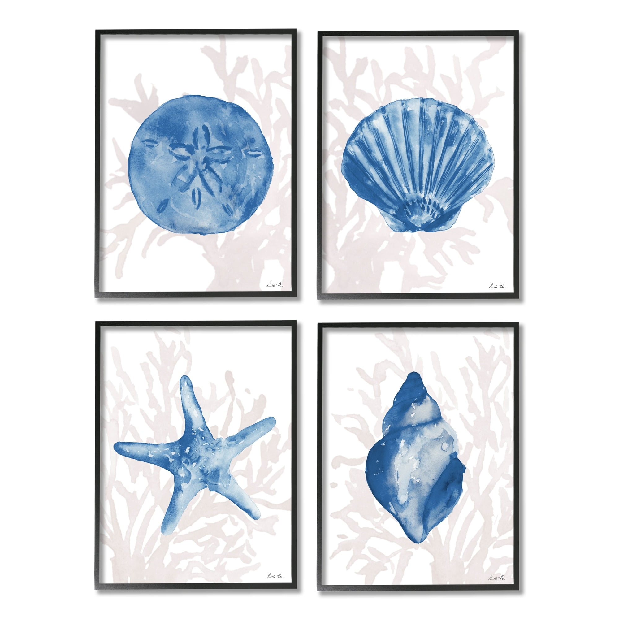 Stupell Industries Blue Shells Starfish and Sand Dollar over Seaweed, 11 x 14,Design by Lucille Price