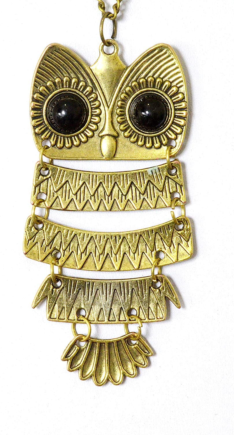 Art Deco，vintage style gold black owl charm necklace