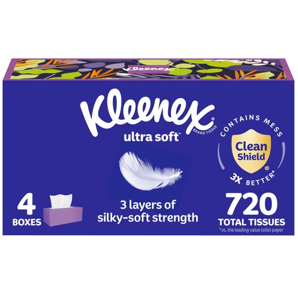 Facial Tissues Kleenex Ultra Soft 3-Ply 180 Sheets 4 Boxes