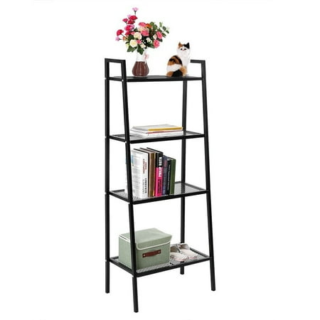 Stand Alone Bookshelves EECOO Black 4 Tier Ladder Shelf Unit Bookshelf Bookcase Book Storage Display Rack Stand,35*35*148cm/13.8*13.8*58.3