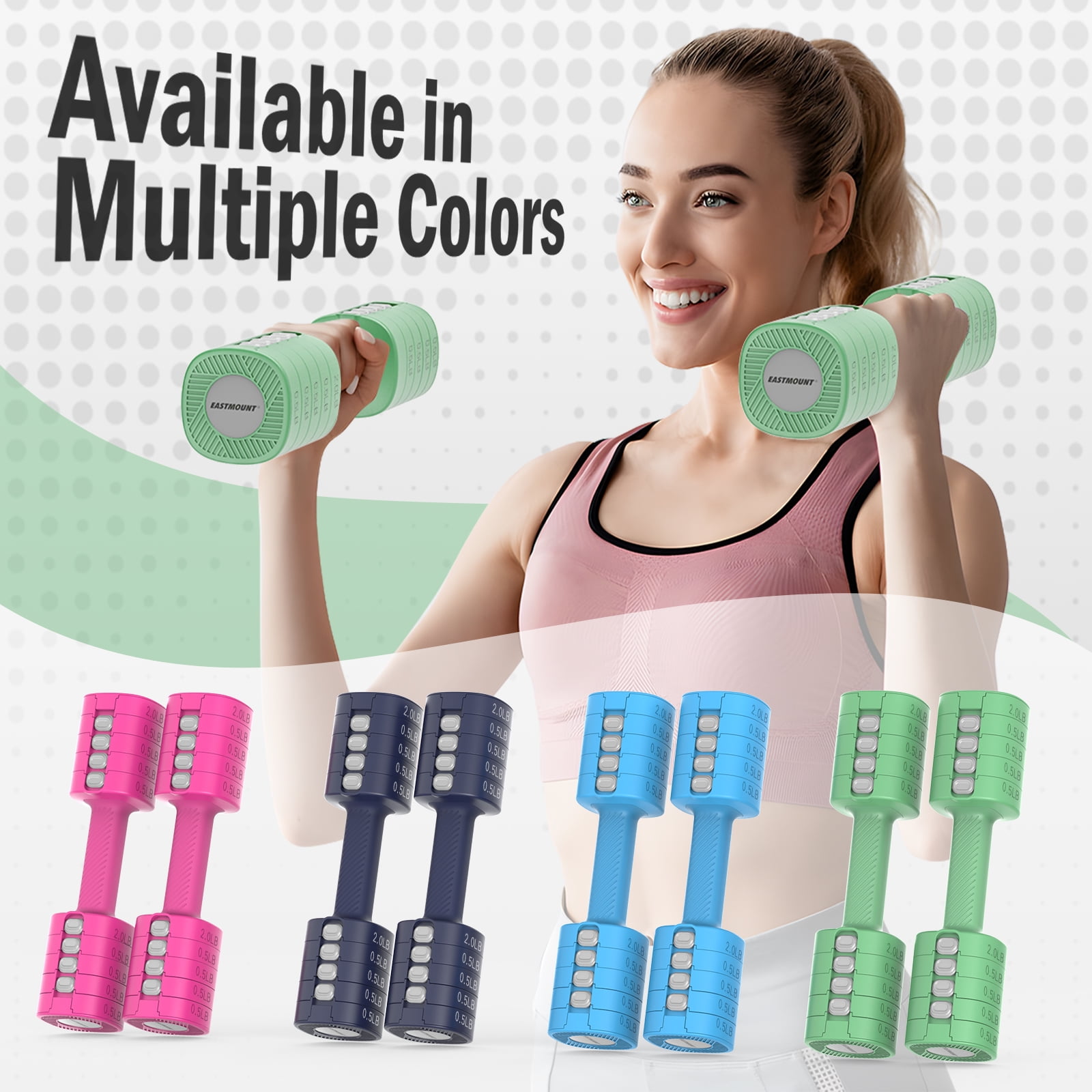 EAST MOUNT Adjustable Dumbbells Set of 2 - Women Hand Weights 2lb/3lb/4lb/5lb/6lb Weight Set 12 lbs/Pair Hand Weights for Home Office Gym Workout