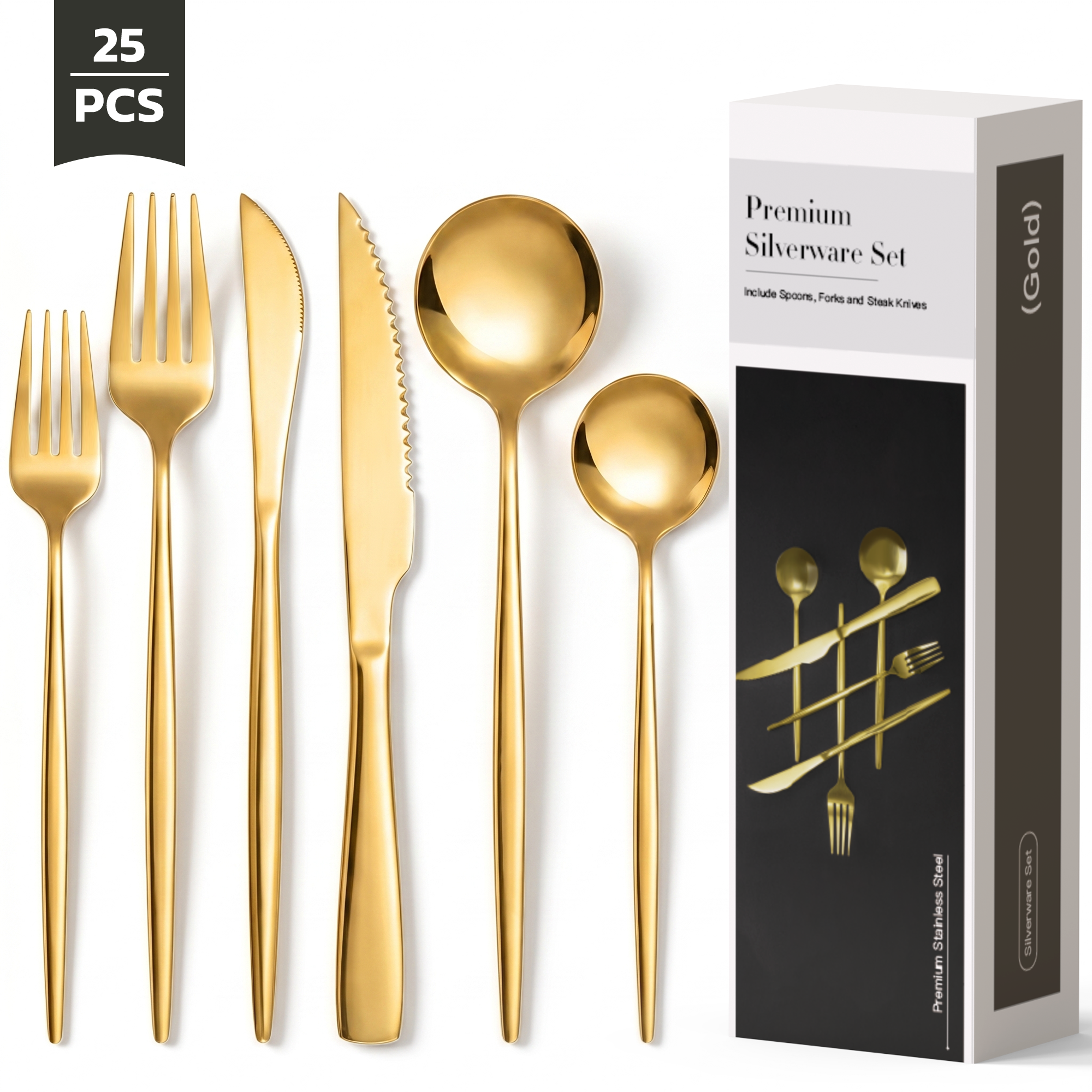 Astercook 25-Piece Gold Stainless Steel Flatware Set photo 1