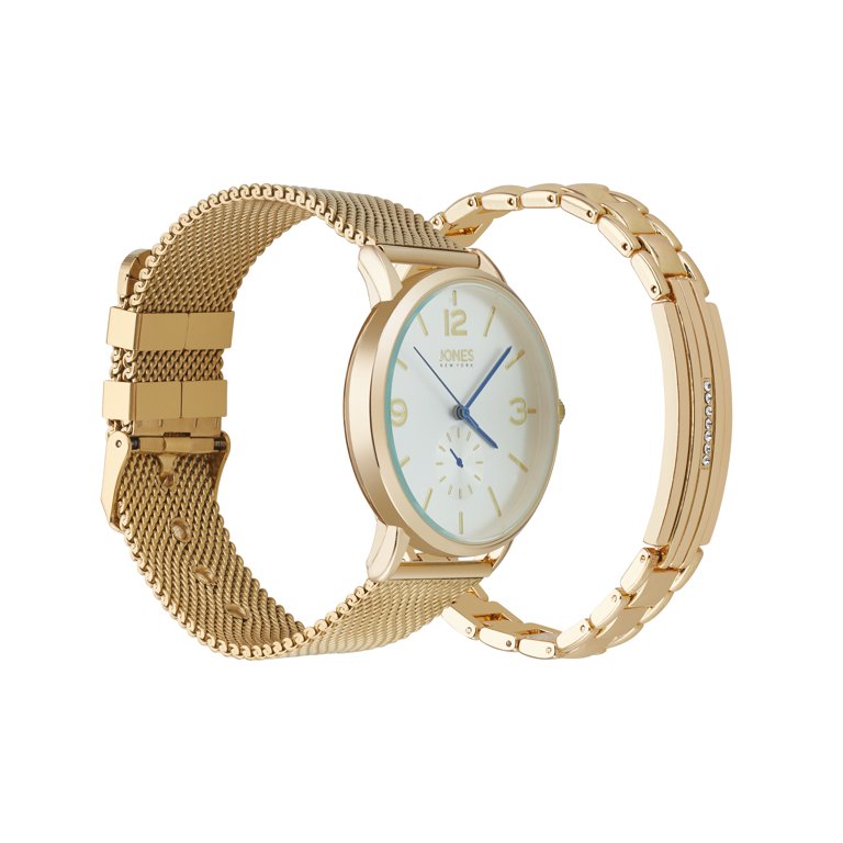 Jones New York Men's Analog Gold Tone Metal Watch and Bracelet Set