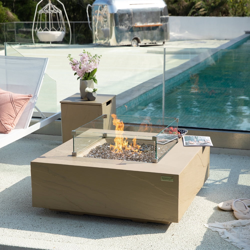 Elementi Plus Uluru Propane Fire Pit for Outside Outdoor Fire Pit Table Smokeless Firepit Concrete Square Fire Table Patio Heater Fireplace 60000 BTUs - Sunlight Yellow, 40 x 40 Inches