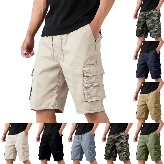LTTVQM Men's Cargo Shorts Summer Athletic Lightweight Breathable Casual Gym Work Mens Shorts with Zipper Pockets Beige M