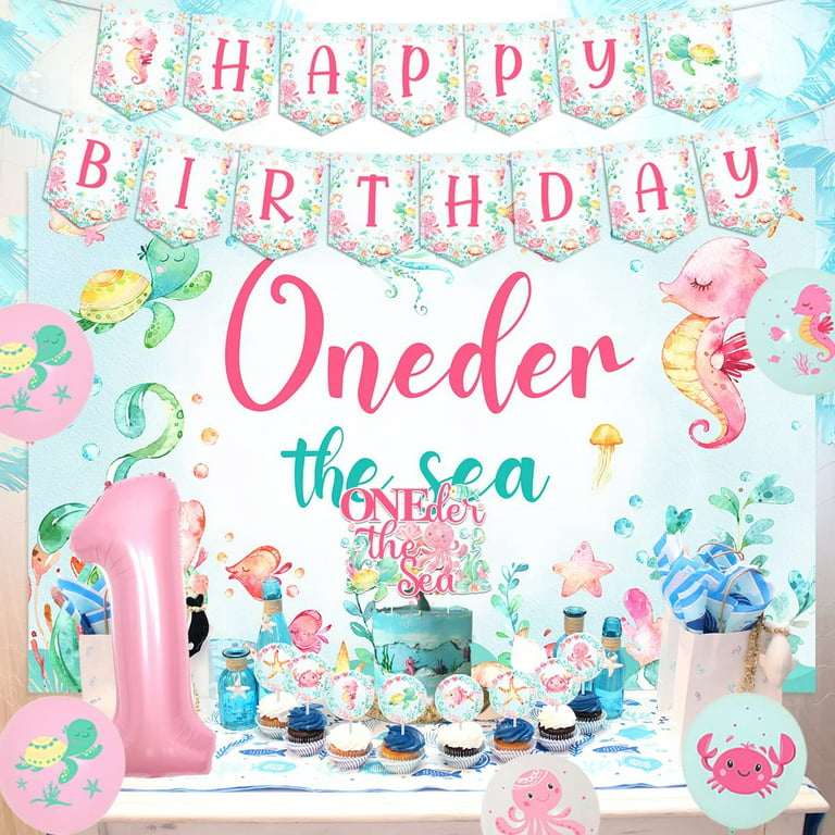 Under The Sea First Birthday Decorations for Girls Ocean Themed 1st Birthday Party Decorations Oneder The Sea Backdrop Happy Birthday Banner High