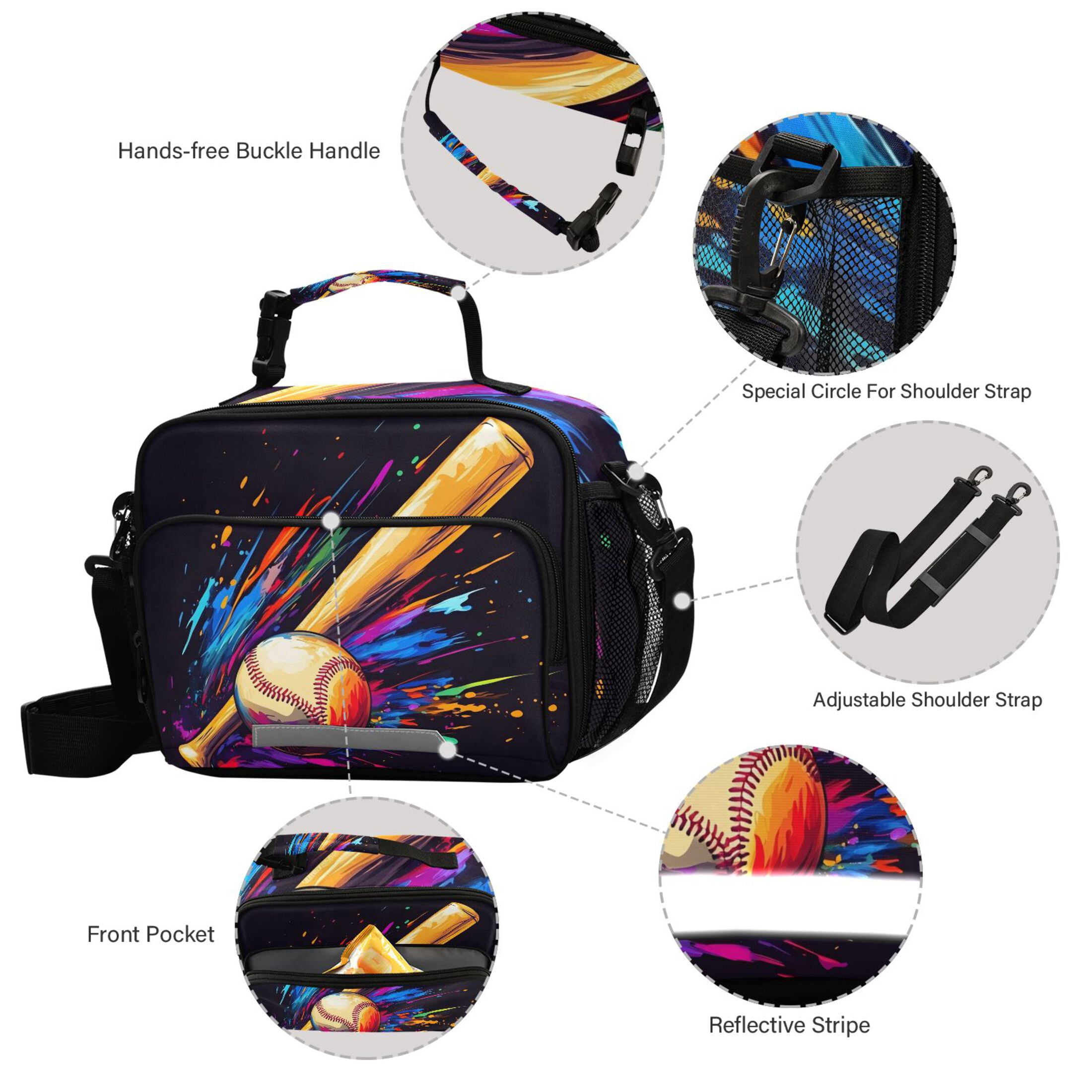 ALAZA Baseball Bat Lunch Box Insulated Cooler Bag Reusable Tote Bags Shoulder Strap