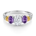 thumbnail image 2 of Gem Stone King 925 Sterling Silver and 10K Yellow Gold IGI Certified Lab Grown Diamond and Purple Amethyst 3 Stone Ring for Women | 2.43 Cttw | Center Oval Diamond 1.5 Ct | D-E | VS1-VS2 (Size 7), 2 of 4