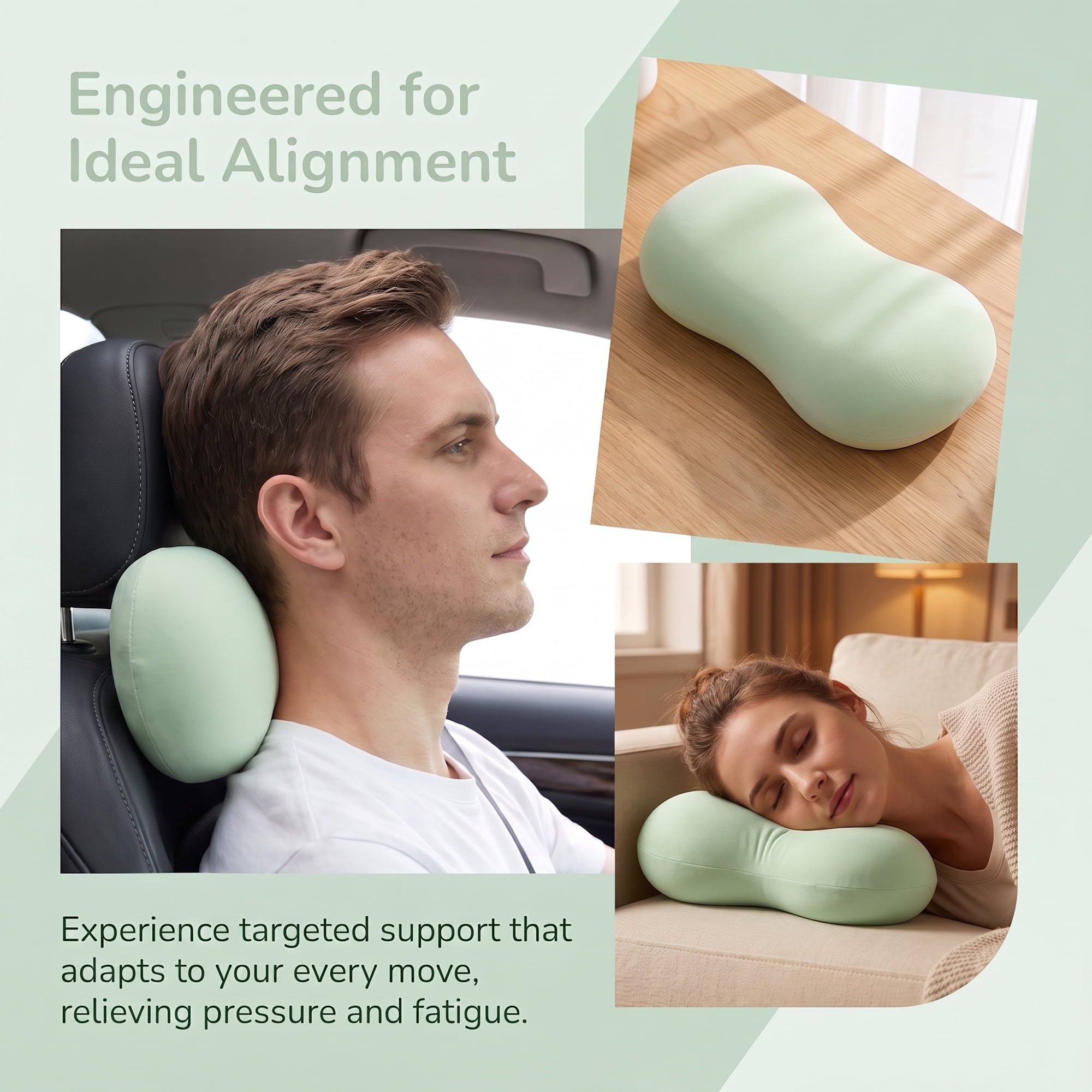 Neck Pillow Travel Pillow Cotton Cervical Support for Airplane Light Green 9.4" x 5.1"