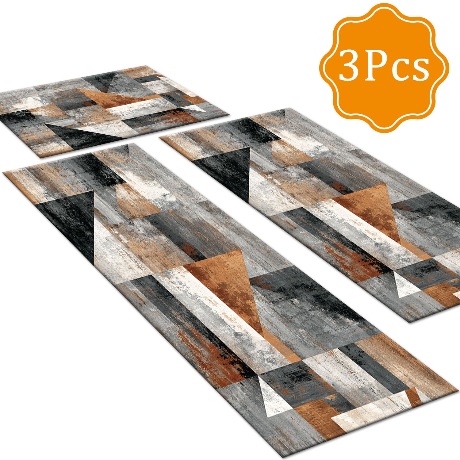 Three-Piece Kitchen Rug Set, Abstract Pattern Kitchen Hallway Rug, Soft And Comfortable, Suitable for Sinks, Floors, Entrances, Hallways, Bathrooms