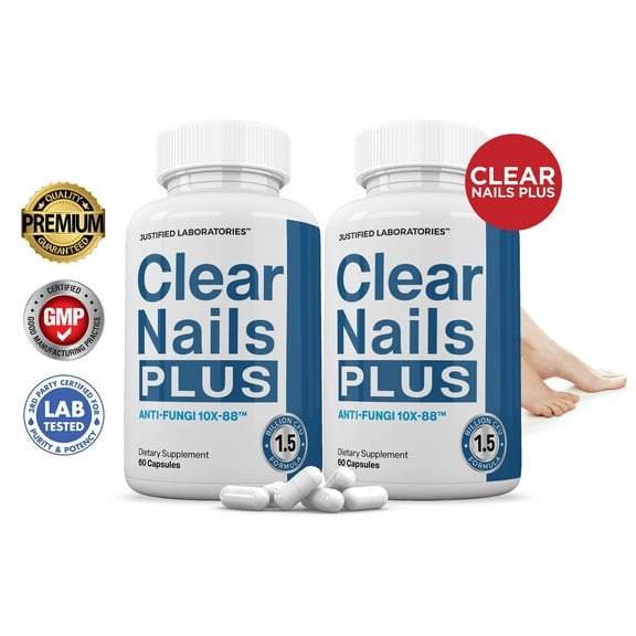 (2 Pack) Clear Nails Plus Max 40 Billion Probiotic CFU Toenail Finger Nail Fungus Supplement Anti Fungal All Natural 120 Capsules