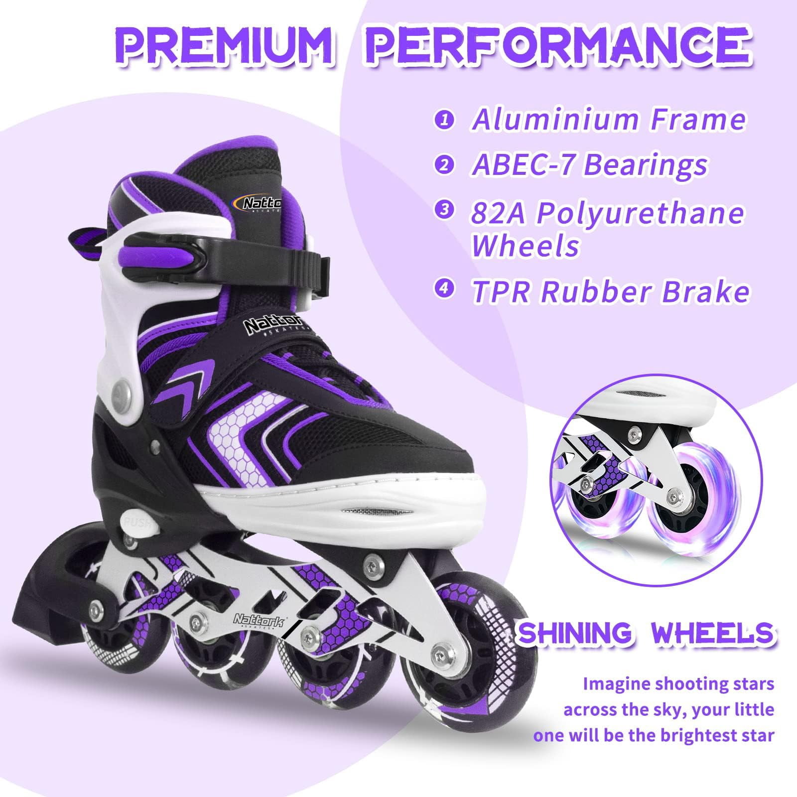 MammyGol Light Up Skates for Kids Girls Boys，Adjustable Inline Skates Youth Beginner Outdoor Purple 5-8