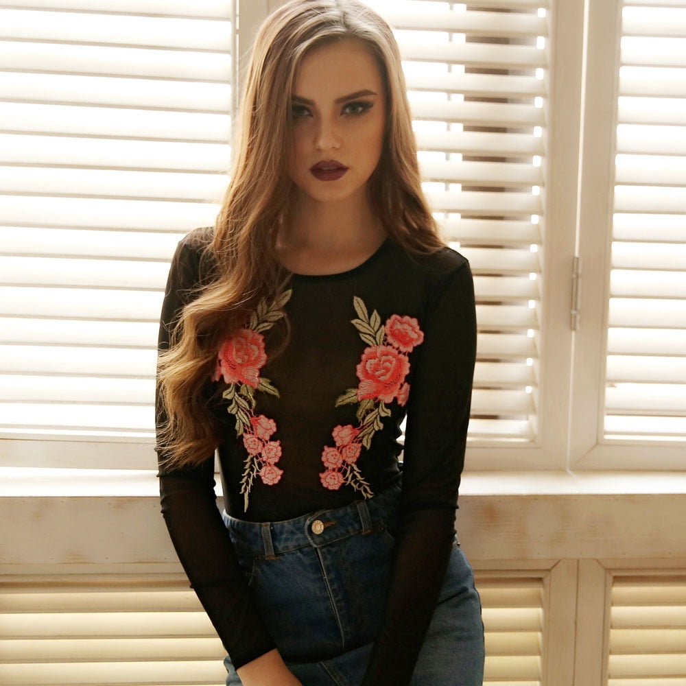 QTBIUQ Women Long Sleeve Embroidered 