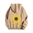 thumbnail image 3 of APEXFWDT Women’s Sunflower Print Hooded Sweatshirt Lightweight Fleece Long Sleeve Pullover Fall/Winter Casual Wear，XL,Khaki, 3 of 5