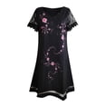 thumbnail image 4 of EQWLJWE Robes pour Femmes Robes pour Femmes Mode 2023 Femmes Décontracté Col en V Imprimé Ample Dentelle Couture Manches Courtes Robe Jupe, 4 of 5