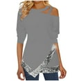 thumbnail image 2 of Hauts à Manches Longues pour Femmes T-Shirts Décontractés Automne Hiver Tunique à Manches Longues Blouse à Bretelles Col Rond Chandail, 2 of 6