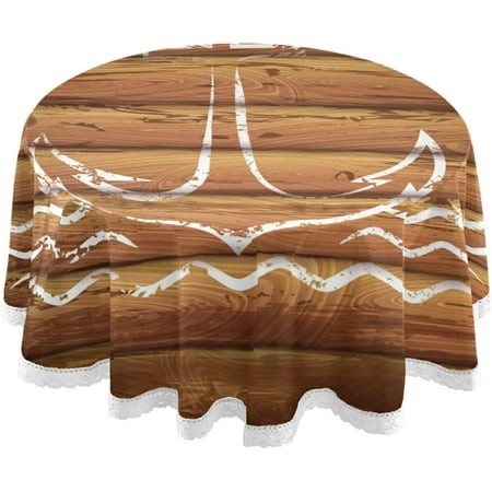 

Hyjoy Anchor Wooden Planks Tablecloth Round Tablecloths Polyester Tablecover Cloths Washable Tabletop Runner Kitchen Party Picnic Dining Home Decor 60inch